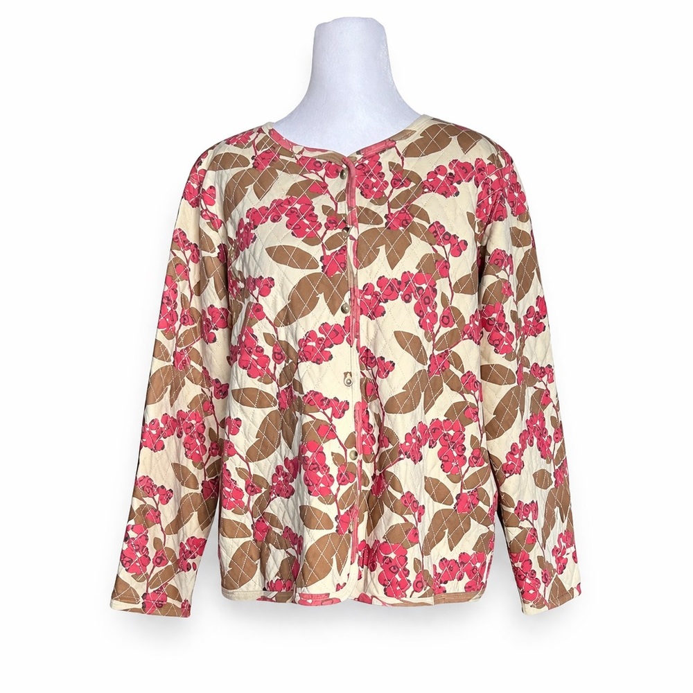 Kate Quinn Cranberries Print Women’s Quilted Cardigan Size Medium‎ Organic